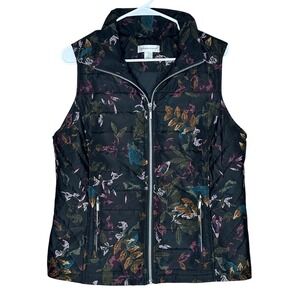 Christopher & Banks Floral Leaf Print Puffer Vest Quilted‎ Sleeveless Jacket